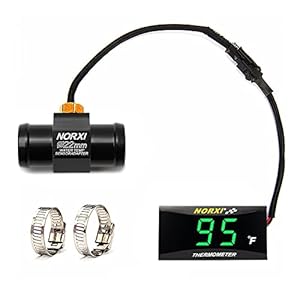 Motorcycle Water Temp Gauge Fahrenheit Display 32~248F Over-Temperature Alert, Universal Digital Temperature Meter with Temp Sensor Adapter for Most Car Marine Motorcycle Digital Meter(Green,22mm)