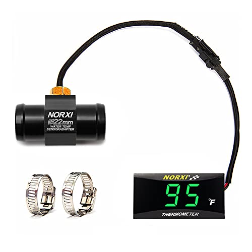 Motorcycle Water Temp Gauge Fahrenheit Display 32~248F Over-Temperature Alert, Universal Digital Temperature Meter with Temp Sensor Adapter for Most Car Marine Motorcycle Digital Meter(Green,22mm)
