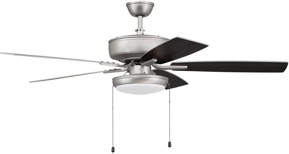 Craftmade P119BN5-52BNGW Pro Plus 52" Ceiling Fan with LED Lights & Pull Chain, 5 Reversible Brushed Nickel/Greywood MDF Blades, Brushed Satin Nickel
