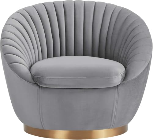 Image of Modern Accent Chair Single Seater Channel Tufted Round Shaped Fluffy Chair for Living Room, Bedroom, Apartment (Grey)