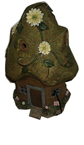 Solar Powered Fairy House with Flowers on Roof