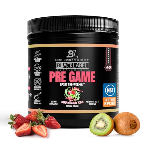 Image of Blacklabel PRE-Game NSF Certified for Sport Pre-Workout (Strawberry Kiwi) | Customizable 150mg Caffeine for Energy and Focus, Low-Stimulant Pre Workout for Men and Women, 40 Servings