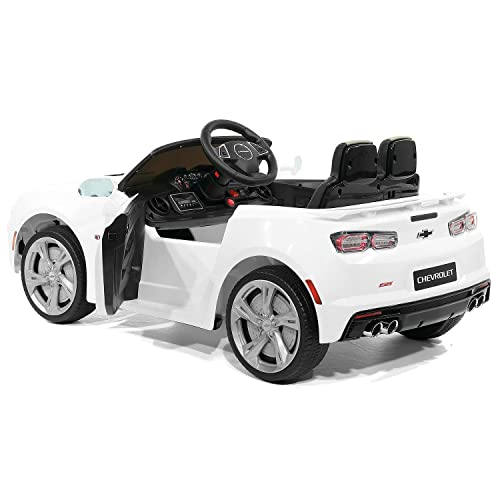 Chevrolet Camaro SS 12V Power Children Ride-On Car Truck with R/C Parental Remote + MP3 USB Music Player + EVA Foam Rubber Tires + Leather Seat + LED Lights (White)