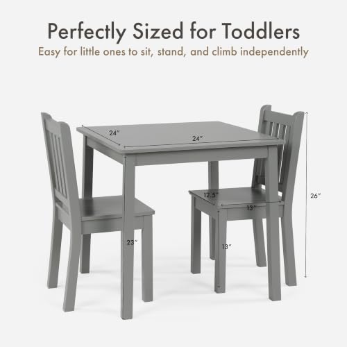 Image of Humble Crew Toddler Table and Chair Set for Kids, Wood Activity Furniture | Sturdy 3 piece playroom or bedroom desk, perfect size for crafts, snacks, homework, and learning, includes 2 matching seats