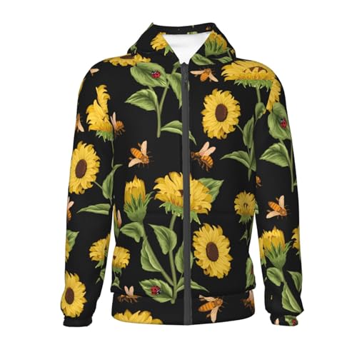 Bees and Sunflowers Kid Hoodies Boys Zip Up Sweatshirts Girls Pullover with Pocket2