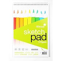 Silvine A4+ Wirebound Sketch Pad. 60 Pages (30 Sheets) 170gsm Smooth Cartridge Paper. Ref 472 - Packaging May Vary