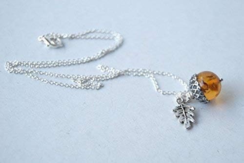 Enchanted Leaves - Orange and Silver Acorn Necklace - Fall Orange Acorn Pendant- Cute Nature Charm Necklace - Image 6