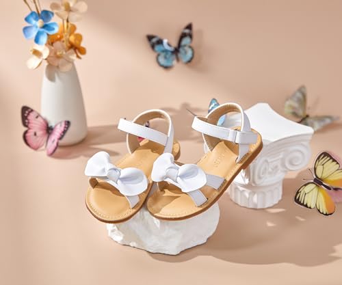 Image of PHIRAMIN Toddler Girl Sandals - Flower Girl Dress Shoes Open Toe Little Kid Flats