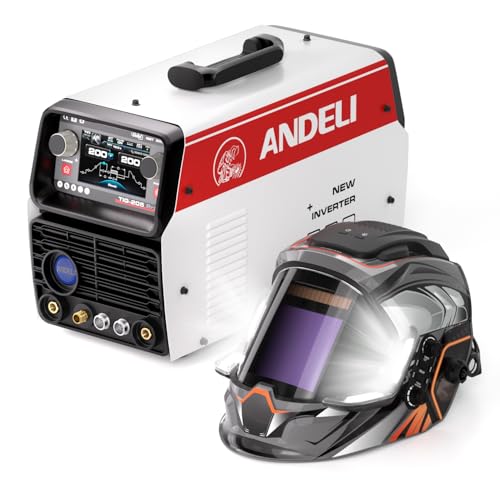 ANDELI 10 en 1 Soldador TIG de Aluminio AC/DC, Pedal de Pie, 205A, LCD,ANDELI Casco de Soldadura Automático con 4 LED True Color
