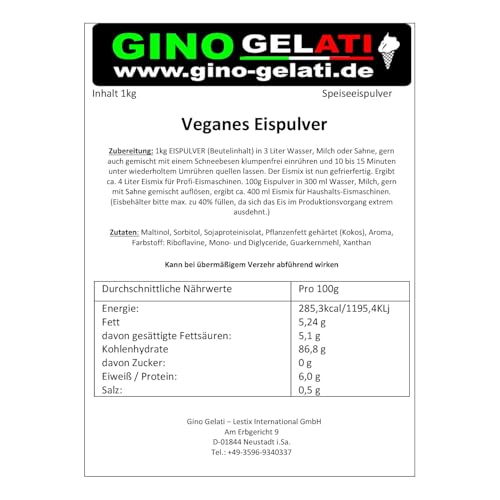 Gino Gelati Karamell Veganes Eis Pulver Zucker-, laktosefrei, verschieden Geschmacksarten, schnelle und einfache Zubereitung, Kalorienarmes, für private Küche und Gastronomie (10 Kg, Karamell Kaffee) – Bild 8