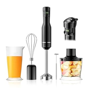 G.a HOMEFAVOR Handheld Corded Hand Blenders Set: 1000W Trigger Variable Speed 5 in 1 Stick Blenders with Stainless Steel Blade, Mixing Beaker, Whisk, Milk Frother for Soup, Baby Food, Smoothies