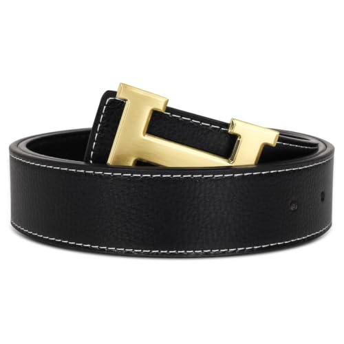 Image of Aurolran Men&Womens Leather Dress Belt Business Automatic Buckle Belt Color-Black Silver Gold