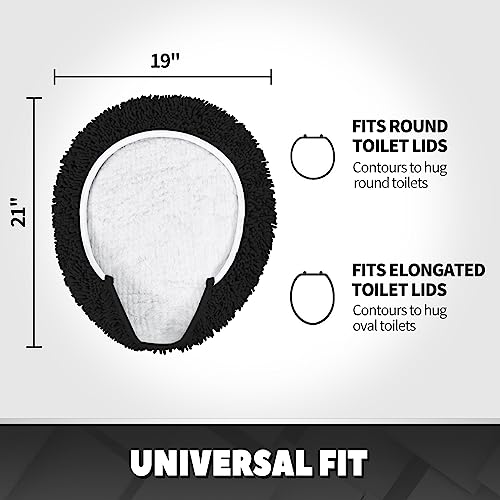 TREETONE Ultra Soft Chenille Bathroom Toilet Lid Cover, 19x21 Inches, Black by TREETONE - Used condition - Image 2