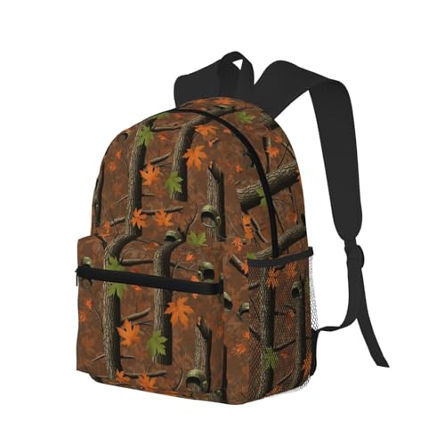 Durable Polyester Rucksack for Traveling & Camping Backpack Men Women, Trees Branches Green Brown Leaves Hunting Military Camouflage Bags, Large Capacity Multipurpose Anti-Theft Bookbag Waterproof2