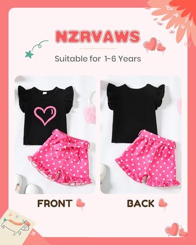 Image of NZRVAWS Girl Clothes Toddler Girls Summer Outfit Heart Tank Top+Pink Shorts 2 Piece Clothing for Girl 1 2 3 4 5 6 7 T