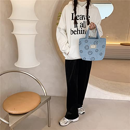 Corduroy Smiley Lunch Bag For Girls Lunch Box Insulated Cute Lunch Bags For Women Insulated Lunch Box (Blue) #TOP3