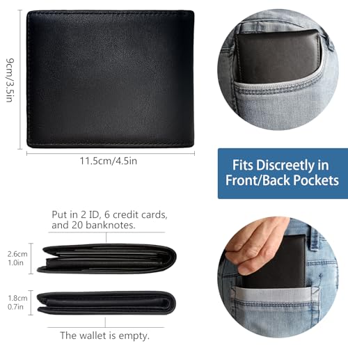 Slim RFID Wallet for Men Business Travel - Full Grain Leather Bifold | 8 Card Slots & Dual Currency Pockets | Front Pocket Design (4.5x3.5in) with Gift Box Black2