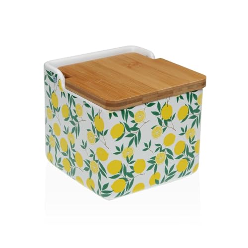 Salero con Tapa Versa Cerámica Dolomita Limón 12,2 x 11,5 x 12,2 cm - Marca: Versa - EAN: 8420327567581