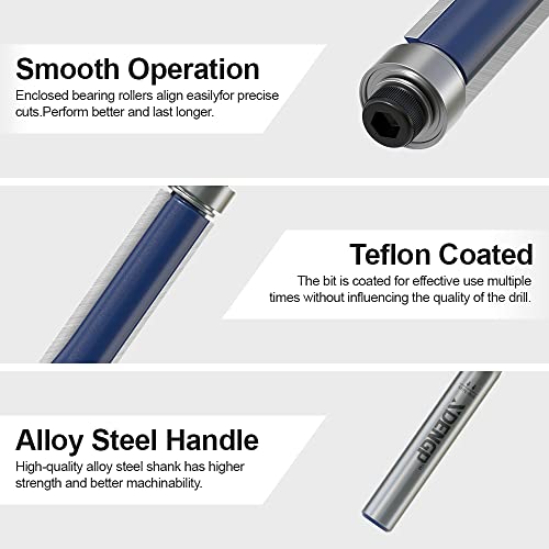 Image of Flush Trim Router Bits 1 /4 Inch Shank, 5 /16 Inch Cutting Diameter, 1 Inch Cutting Height, Bottom Bearing Flush Straight Cut Trim Router Bit for Woodworking