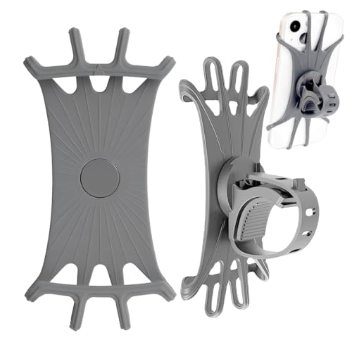 XYTAHDM Soporte movil Manillar, 360° Rotación Soporte Movil Moto Bici,Soporte Desmontable,Ajustable Silicona,con iPhone 15/14/13/12/11 Pro MAX y Otro 4.5-7.0 Móvil(Gris)