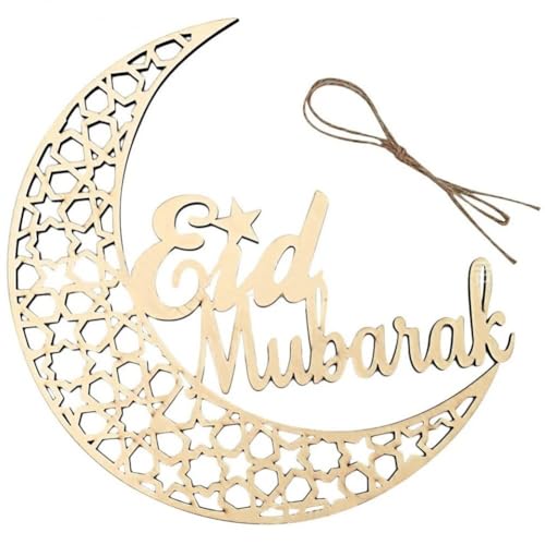 Ornamento colgante de madera Eid Mubarak con grabado calado de precisión para Ramadan 2