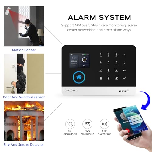 PGST Sistema de Alarma 2G gsm WiFi, Compatible con Control Remoto, Kit de Seguridad para el Hogar con Smart Life App 8Piezas, Sistema antirrobo Inalámbrico 120DB, Compatible con Alexa, Google Home - imagen 3