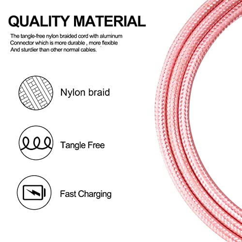 [Apple Mfi Certified] 3 Pack Iphone Charger, 3/6/10 Ft Iphone Charger Nylon Braided Fast Charging Lightning Cable Compatible Iphone 13/12/11 Pro Max/Xr/Xs/8/7/Plus/6S/Se/Ipad (Pink) #TOP5