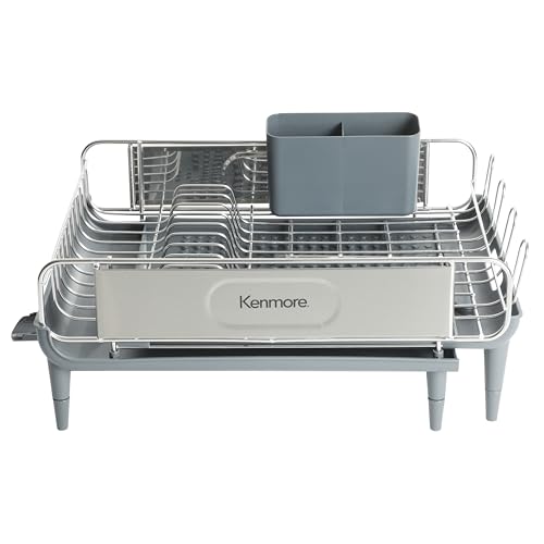 Image of Kenmore Loxdell Expandable Full Size Rust Resistant Dish Rack with Drain Board and Flatware Caddy