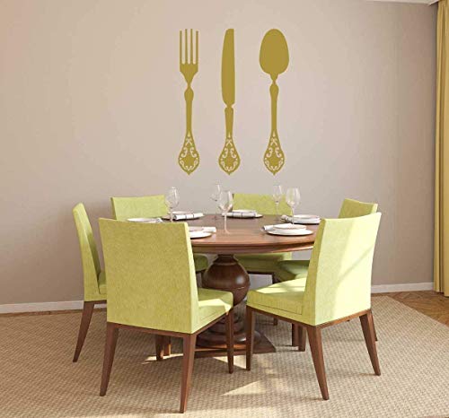 Kitchen Silverware Utensils Wall Decals | Fork Knife, Spoon Silhouettes | Dining Room, Restaurant Decor Vinyl Stickers | Black, White, Gray, Pink, Blue, Metallic Gold, Silver, Red | Small, Large Sizes #TOP3