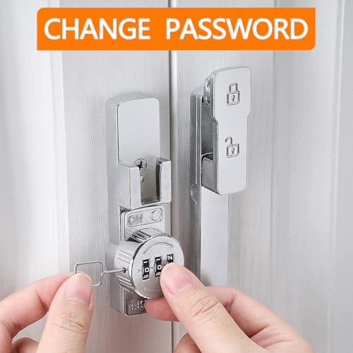 Image of INIRET 2 Packs Silvery 180 Degree Barn Door Lock,Mechanical Password Lock,Flip Latch with Combination,3 Digit Password Keyless,Protect Privacy,for Cabinets,Windows,Garden,Bathroom,and Sliding Door