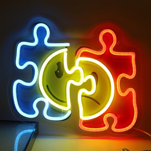 Image of Puzzle LED Neon Sign USB Powered for Wall Decor, Puzzle Neon Night Light Sign Dimmable for Room Party Decor Birthday Gifts
