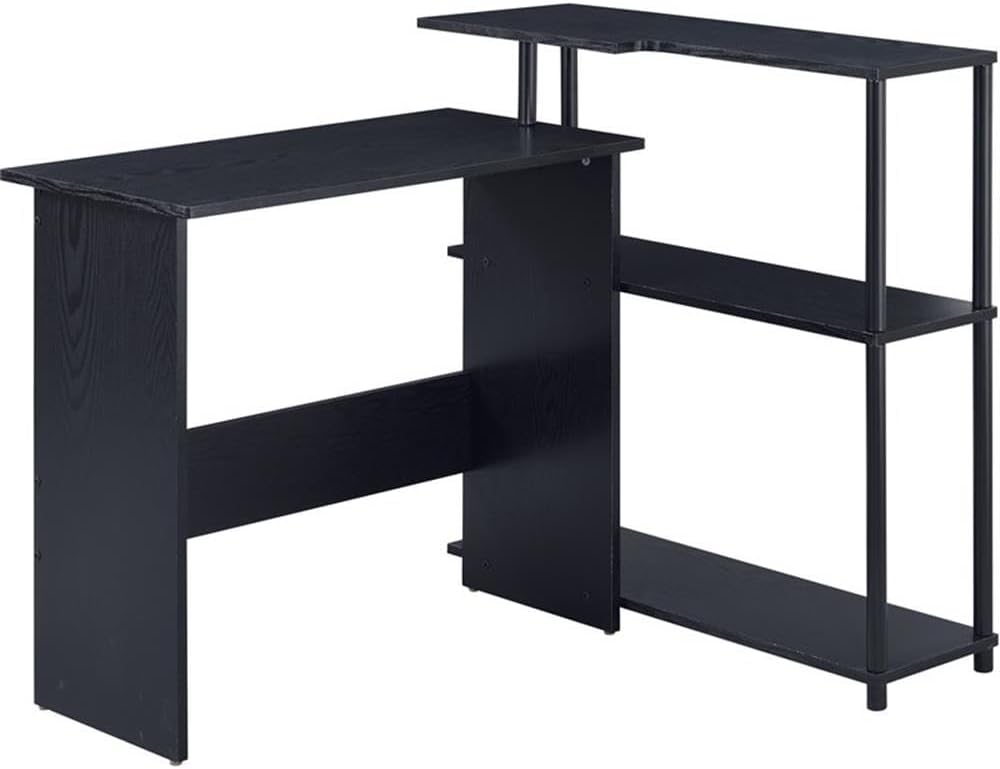 Acme Ievi Wooden Top Writing Desk with Built-in Right Side Bookcase in Black