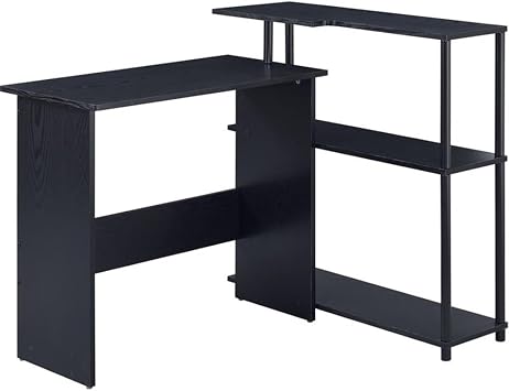 Acme Ievi Wooden Top Writing Desk with Built-in Right Side Bookcase in Black