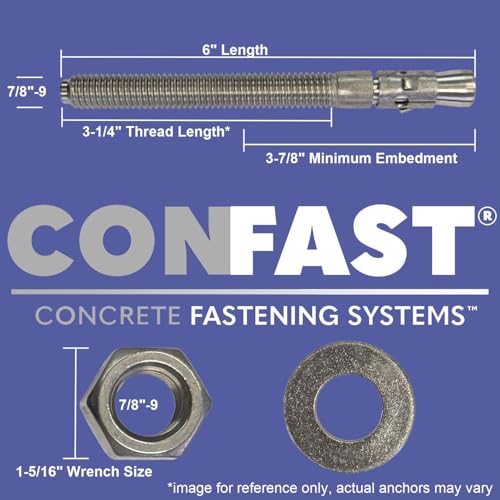 Image of CONFAST 7 /8 inch x 6 inch Wedge Anchor Zinc Plated (Box of 5)