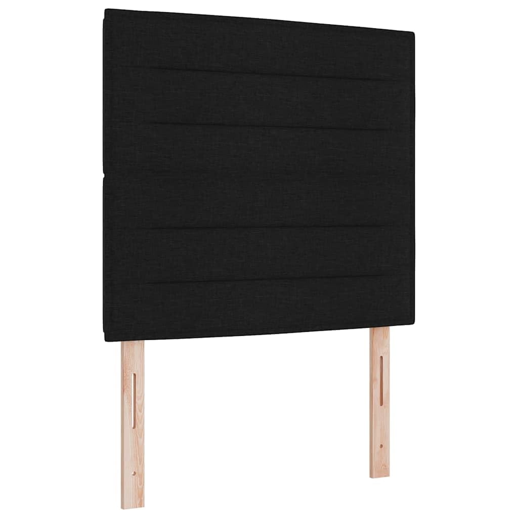 Cama con somier LED con colchón negro, 90 x 190 cm, tela, somier, cabecero de 2 alturas, tiras LED RGB, madera y madera maciza, dormitorio moderno, cama individual confort