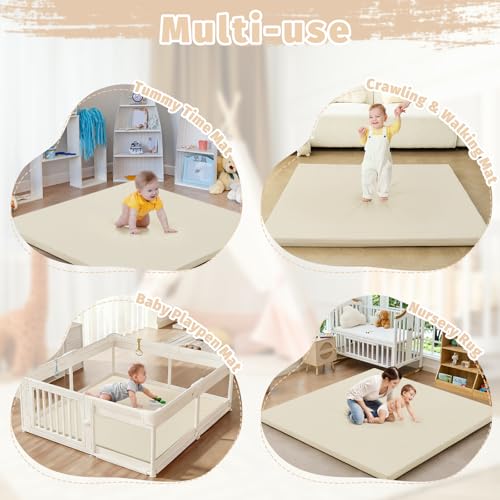 Image of Waterproof Baby Play Mat for Floor Memory Foam 59 * 79 Cushion Playpen Playmat Tummy Time Crawling Mat Nursery Rug Thick Pad Create Soft & Safe Area for Infants,Toddler,Kids,Beige