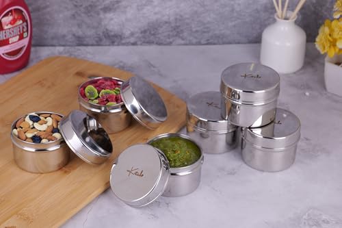 Image of Stainless Steel Masala Box Set of 3 with Lid (120ML Each), Small Spice Container Set, Steel Storage for Masala, Pickle, Chutney, Mukhwas, Clove, Portable Kitchen Organizer