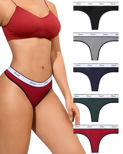 SECRET AROMA Pack de 5 Tangas de Algodón para Mujer Braguitas Elásticas Ropa Interior de Bikini S XL