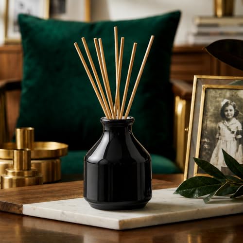 Image of Pure Source India Elegant Ceramic Reed Diffuser Pot - Decorative Aroma Diffuser Vase for Living Rooms, bedrooms, bathrooms, Offices, and entryways (Black)