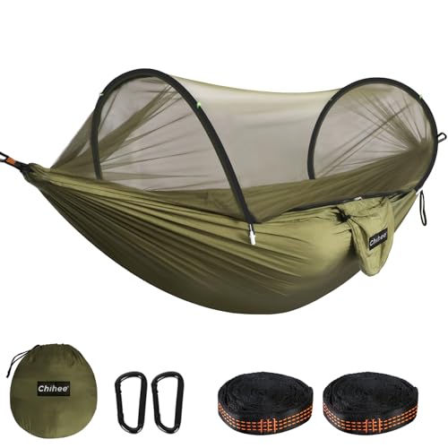 Chihee Ultra-Light Travel Camping Hammock Pop-up Net Hammock 660lbs Load Capacity,Breathable,Quick-Drying Parachute Nylon 2 Premium Carabiners,2 Tree Slings Included for Outdoor Backpacking Hiking