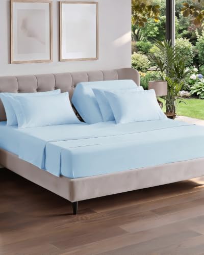 Image of Flex Top Split Head King 6 Piece Sheet Set - Soft & Cooling - Sky Blue