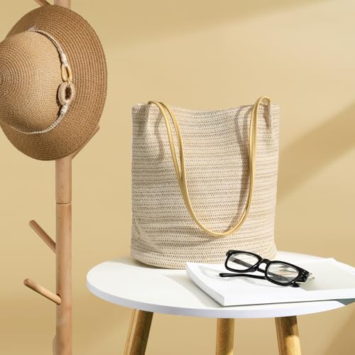 Image of Tavaleu Straw Beach Bags for Women, Tote Handbag Shoulder Bag for Women, Beach Straw Purse Buckets Summer Fashion Hobo Bags