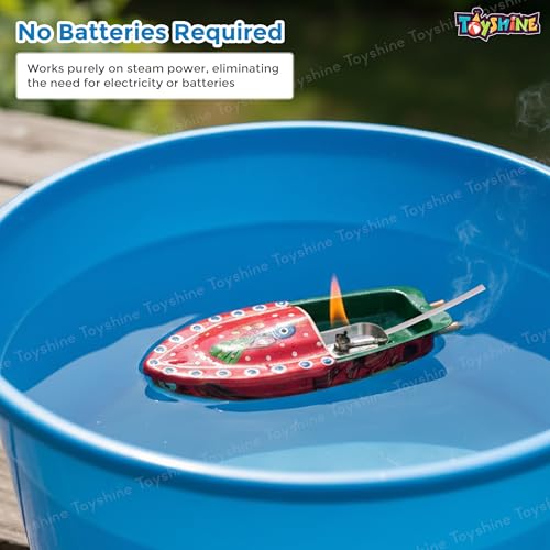 Image of Toyshine Classic Steam Powered Tin Metal Boat, Pop Pop Putt Putt Nav Classic Vintage Toy for Kids Age 5Y+, Multicolor