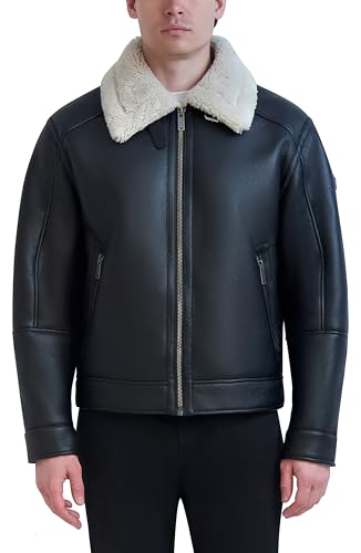 Image of KARL LAGERFELD Men's Karl Lagerfeld Paris Men's Faux Shearling Trim Aviator Jacket