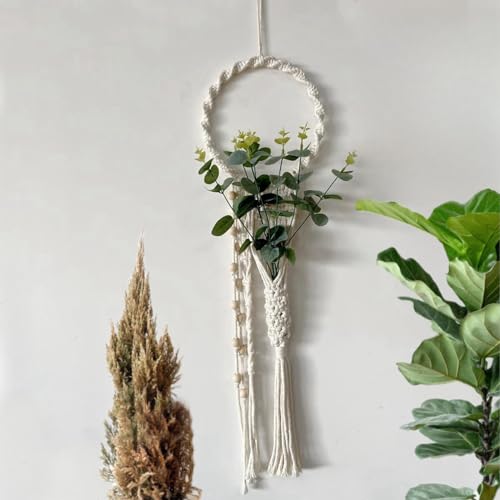 Avoik Makramee Gewebt Wandbehang, Boho Heimdekoration Schicke Wandkunst mit künstlicher Pflanze Wanddekoration Handmade Woven Bohemian Tapestry für Schlafzimmer Wohnzimmer Bauernhaus Wohnung Dorm