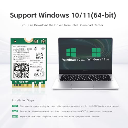 Image of LANYAO WiFi 6E AX210 NGW Wireless Card M.2 2230 /NGFF Laptop Module with Bluetooth 5.3, 5400Mbps Tri-Band AX210 WiFi Chip Adapter, Ultra-Low Latency, Supports Windows 11 /10 (64bit only)