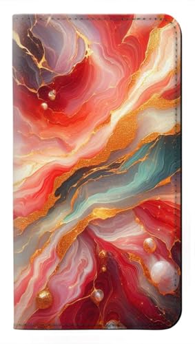 Étui cuir pour Samsung S26 au design luxueux marbre rouge et or avec portefeuille intégré