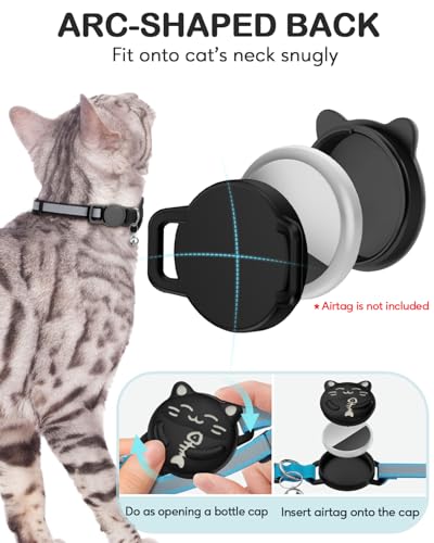 WROSWT Waterproof Airtag Cat Collar, Breakaway Cat Collars with Luminous & Reflective Strap for Apple Air tag, Kitten Safety Elastic Band, Lightweight Hidden GPS Tracker Holder(Blue, 9\"-14\")