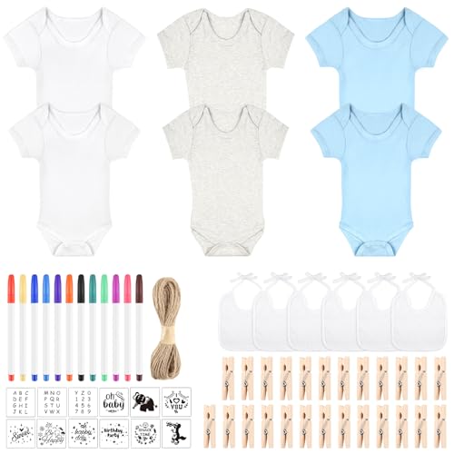 60/110/220 Pcs DIY Baby Bibs Bodysuit Set Baby Shower Game White Baby Bibs White Newborn Bodysuit for Baby Shower