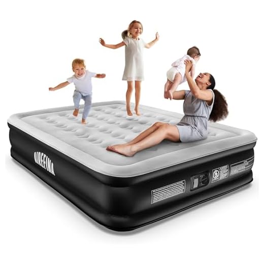 Airefina Comfort Air Mattress Queen Size with Built-in Electric Pump, Inflatable Bed in 3 Mins Self-Inflation/Deflation, Flocked Surface Blow Up Bed for Home Portable Camping 80x60x18in, 750lbs MAX